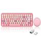 Perixx PERIDUO-713 Set de ratón y Mini teclado inalámbrico 2.4 GHz, Teclas redondas Estilo Retro, para PC y Tablet, Rosa Pastel, Español QWERTY