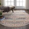 Lord of Rugs Traditional Round Rug Vintage Kashan Rug for Living Room Bedroom Oriental Classic Bordered Circle Rug Grey Large 183x183 cm (6'x6')