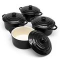 Kook Ceramic Mini Cocotte Set, Small Casserole Dishes with Lids and Handles, Individual Baking Ramekins, Oven, Microwave & Dishwasher Safe, Stoneware, 12 oz, Set of 4