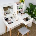 Ezigoo Dressing Table Flip-up with Mirror Shelf and Stool 80cm Length White Make up Table 1 Drawer with Shelf Bedroom Dressing Tables Home Furniture Bedroom Makeup Vanity Table Stool Set
