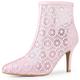 Allegra K Women's Lace Mesh Floral Embroidered Stiletto Heels Ankle Boots Pink 4 UK/Label Size 6 US