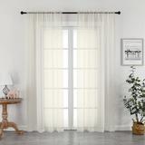 OVZME Sheer Window Curtains 84 inch Long 2 Pcs Set Rod Pocket Top Solid Voile Panels Drapery for Bedroom/ Guest Room/ Patio Door/Wedding/Backdrop /Living Room (Each W40xL84 inch Ivory 7FT L)