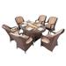 Direct Wicker PAG-1106O-Brown 7 Piece 6-Seat PE Rattan Wicker Outdoor Patio and Garden Oval Fire Pit Dining Table Chair Set