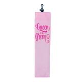 Queen of The Green Hot Pink Vinyl on Light Pink Towel 16 x 22 Tri-Fold Looped Polyester Waffle Golf Towel with Swivel Clip for Golf Bag WGT004