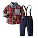 JDEFEG Boys Pajama Sets Kids Clothes Boys Toddler Boy Clothes Baby Boy Clothes Baby Plaid Shirt Suspender Pants Set Outfit Preemie Outfits Boy Baby Layette Set Polyester Red 110