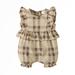 Kucnuzki Infant Baby Girl Clothes 0 Months Summer Bodysuit 3 Months Fly Sleeve Sweet Plaid Prints Lace Trims Cozy Jumpsuit Bodysuit Khaki