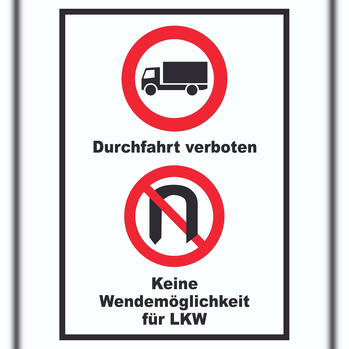 Durchfahrt verboten LKW Keine Wendemöglichkeit für LKW A2 Rückseite selbstklebend Schild Image