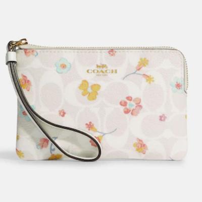 Coach Bags | Corner Zip Wristlet In Signature Canvas With Mystical Floral Print | Color: Cream/White | Size: Os