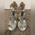 Michael Kors Shoes | Like New Michael Kors Berkley T Strap Silver Glitter 3.5" Heel Sandals Size 8.5 | Color: Silver | Size: 8.5