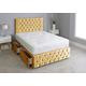 Crushed Velvet Chesterfield Divan Bed Set with Memory Sprung Mattress and Matching Footboard (Gold, 4FT6-0 Drawers)