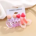 Ensemble de boucles d'oreilles en résine acrylique colorée anneaux torsadés Macaron rose bonbon