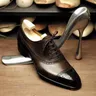 Brogue Square Parker Lace-up Business fur s Shoes Brown Shoes for Men Zapatos De Piel AutenFIFA