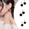 Boucles d'oreilles pendantes pour femmes strass géométriques simples mode coréenne couleur noire