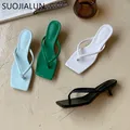 SUOJIALUN-Pantoufles d'été à talons bas fins pour femmes chaussures de plage à bande étroite