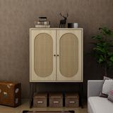 Rattan Decor Home Office Storage Cabinet, 2-Door Accent Cabinet with Adjustable Shelf - N/A