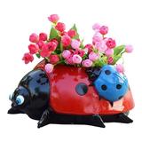 Metal Ldybug Flower Pot Mini Animal Ladybugs Desktop Garden Animal Shape Flower Pot Home For Your Garden M Red