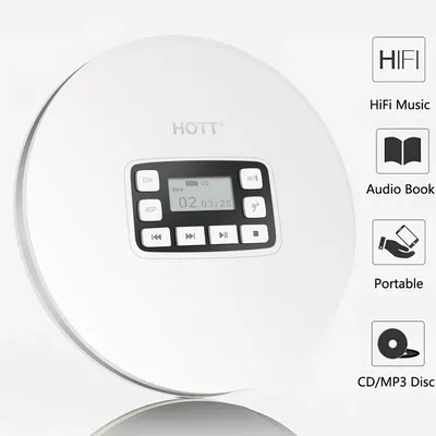 HOTT – lecteur CD Portable Bluetooth Rechargeable avec transmetteur FM et Protection Anti-choc