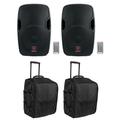 (2) Rockville BPA12 12 Powered Bluetooth 600w DJ PA Speakers +(2) Rolling Bags