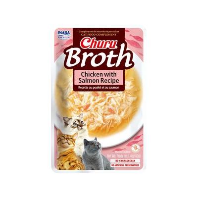 Inaba Churu Broth Chicken with Salmon Recipe Grain-Free Lickable Cat Treats, 1.4-oz pouch