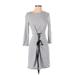 1.State Casual Dress - Sheath Crew Neck 3/4 sleeves: Gray Print Dresses - Women's Size X-Small