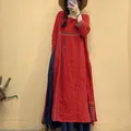 Robe en lin brodée vintage pour femmes robes à col rond manches longues nouveaux vêtements de