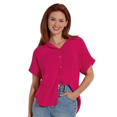 Masseys Short-Sleeved Boyfriend Shirt (Size 2X) Fuchsia, Viscose