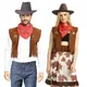 Costume de Cow-boy avec gilet écharpe chapeau accessoires de fête d'halloween pour hommes et