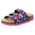 Hausschuh SUPERFIT "Fußbettpantolette WMS: Mittel", Kinder, Gr. 37, bunt (blau, pink sterne), Lederimitat, bedruckt, sportlich, Schuhe, Schlappen, Hausschuh mit allover Print, Größenschablone zum Download