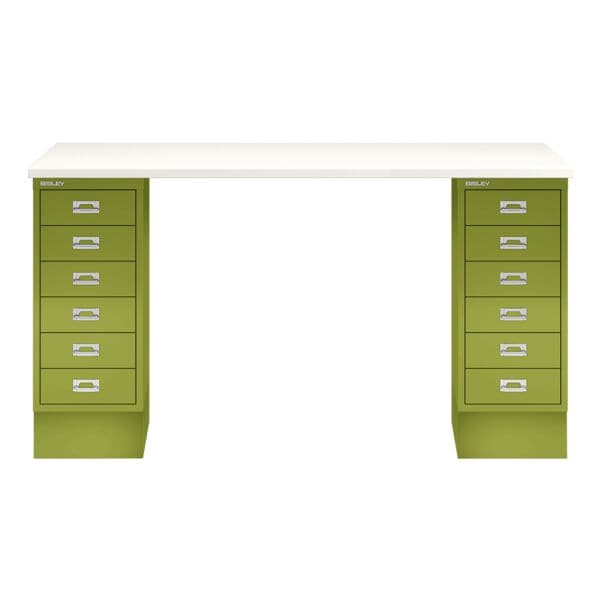 Bisley Schreibtisch »MultiRange« weiße Platte mit 12 Schubladen grün, 140x74x60 cm Image