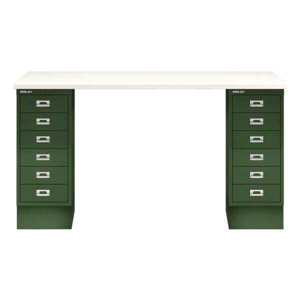 Bisley Schreibtisch »MultiRange« weiße Platte mit 12 Schubladen grün, 140x74x60 cm
