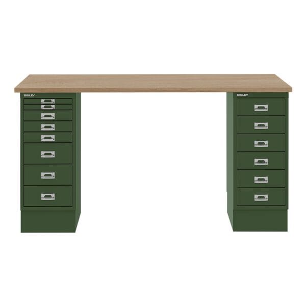 Bisley Schreibtisch »MultiRange« eichefarbene Platte mit 14 Schubladen grün, 140x74x60 cm