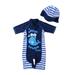 Bagilaanoe Toddler Baby Boys One-Piece Swimsuit Cartoon Print Long Sleeve Zipper Rashguard Swimwear + Swimming Cap 1T 2T 3T 4T 5T 6T Kids Bathing Suit