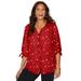 Plus Size Women's Georgette Buttonfront Tie Sleeve Cafe Blouse by Catherines in Classic Red Tossed Hearts (Size 6X)