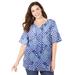 Plus Size Women's Seasonless Gauze Peasant Top by Catherines in Dark Sapphire Patchwork (Size 0X)