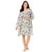 Plus Size Women's Short 2-Piece Cabbage-Rose Peignoir Set by Only Necessities in Black White Floral (Size 4X)