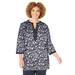 Plus Size Women's Liz&Me® Mixed Print Colorblock Tunic by Liz&Me in Black Floral Dot (Size 0X)