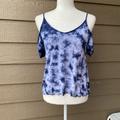 American Eagle Outfitters Tops | American Eagle Cold Shoulder Tie Dye Top V-Neck Jersey Knit Women's Xs/ Tp | Color: Blue/White | Size: Xs