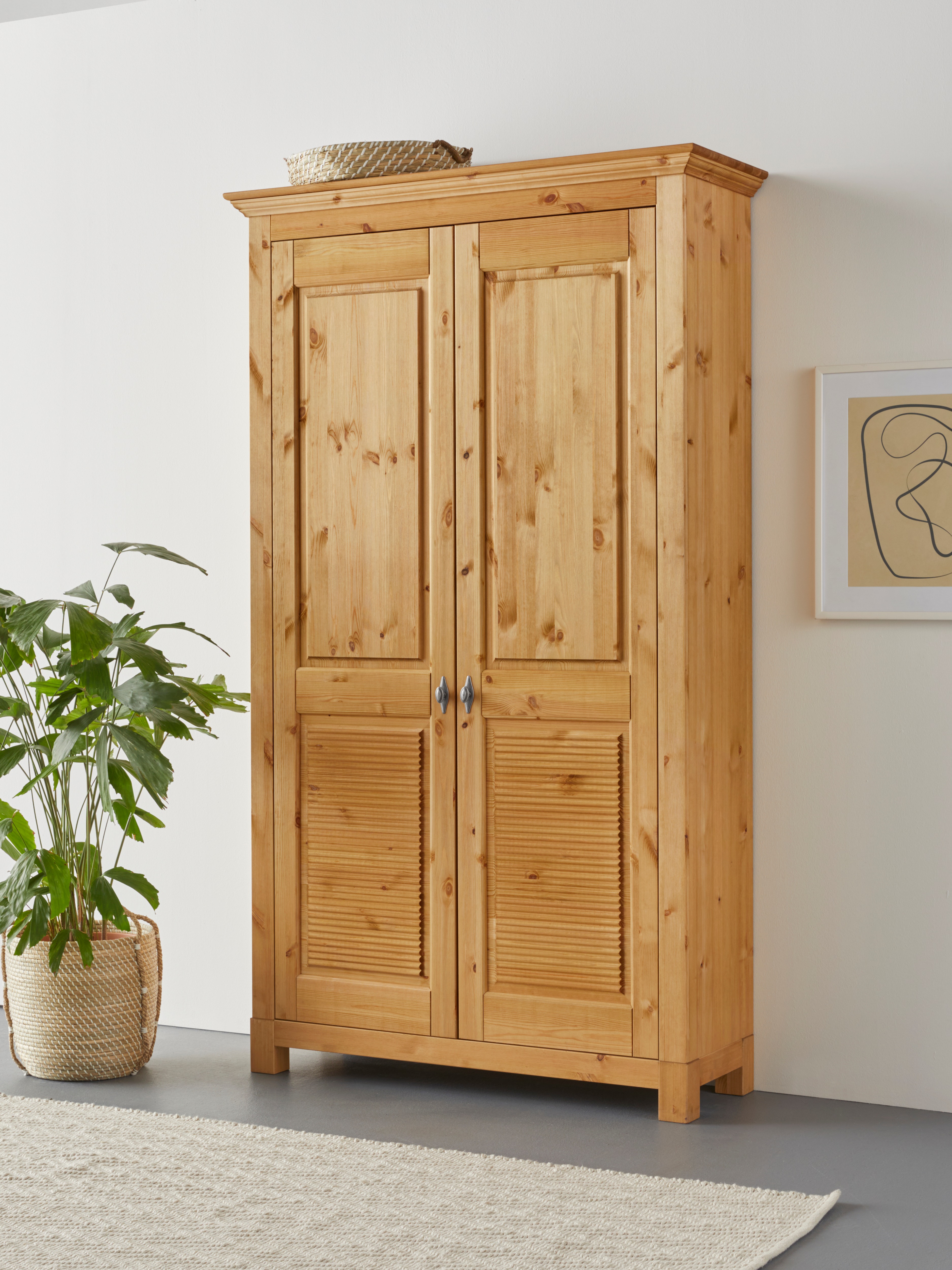 Schuhschrank HOME AFFAIRE "Rauna", beige (natur), B:113cm H:194cm T:39cm, Massivholz, Schränke, Schuhschrank, aus massiver Kiefer, viel Stauraum