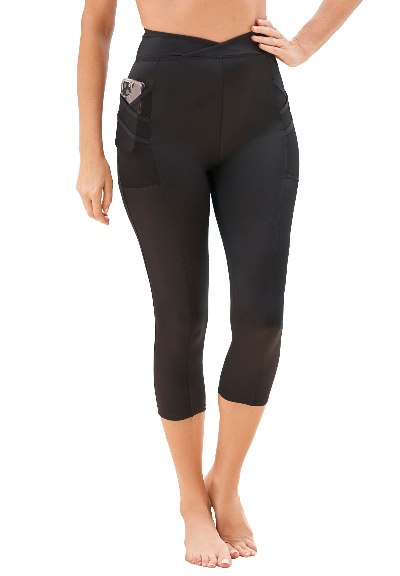 Plus Size Women's High-Waist Swim Capri with Mesh Pockets by Swim 365 in Black (Size 32)