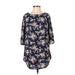 Wearever 3/4 Sleeve Blouse: Scoop Neck Covered Shoulder Blue Floral Tops - Women's Size Small