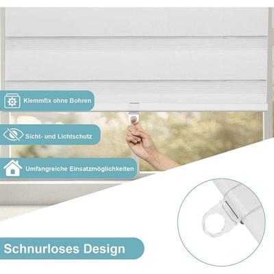 Doppelrollo Klemmfix ohne Bohren, Schnurlos Fensterrollo ohne Kettenzug, Weiß 95x120 - Woltu Image