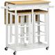 Ensemble table de bar pliable sur roulettes avec 2 tiroirs - 2 tabourets inclus - bois bambou verni