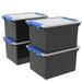 Storage File Tote with Locking Handles Black & Silver - Pack of 4