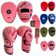 MAXX New Boxing Gloves & Leather Focus Pads With Free Hand Wrap Mma Boxing Kickboxing, Multi Colors (Pink, 10OZ)