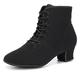 HROYL Women Latin Dance Ankle Boots Lace Up Low Heel Breathable Comortable Salsa Latin Line Dance Shoes Black-5-S,UK 5