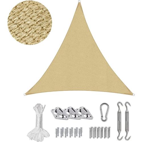 Sonnensegel dreieckig Schattensegel mit Befestigungsset Sonnensegel Zubehör, 3 x 3 x 3m, Sand