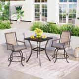 Modern Metal Patio Bar Set with Cushioned Swivel Stools