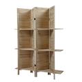 Sycamore wood 4 Panel Screen Folding Louvered Room Divider with shelving board- light burn