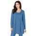 Plus Size Women's Long-Sleeve Two-Pocket Soft Knit Tunic by Roaman's in Dusty Indigo (Size 1X) Shirt