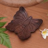 Hungate Rosalind Wheeler Handmade Butterfly Touchdown Coconut Shell Soap Dish Manufactured Wood in Brown | 1.2 H x 4.5 W x 4.1 D in | Wayfair